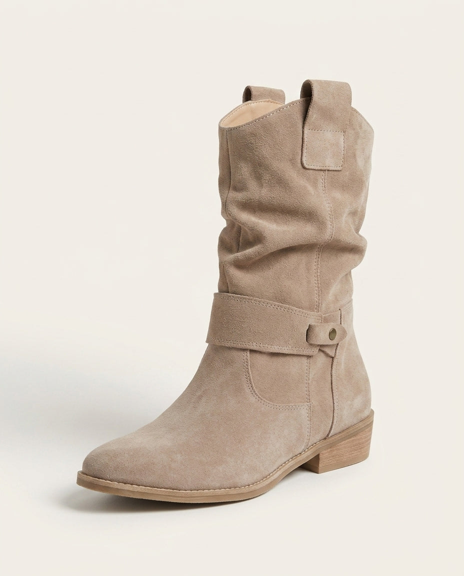 Frankie | Slouchy Suede-Look Western Ankle Boots