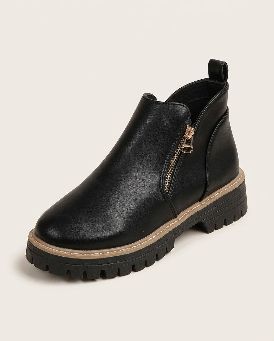 Rosa | Chunky Sole Zip Ankle Boots