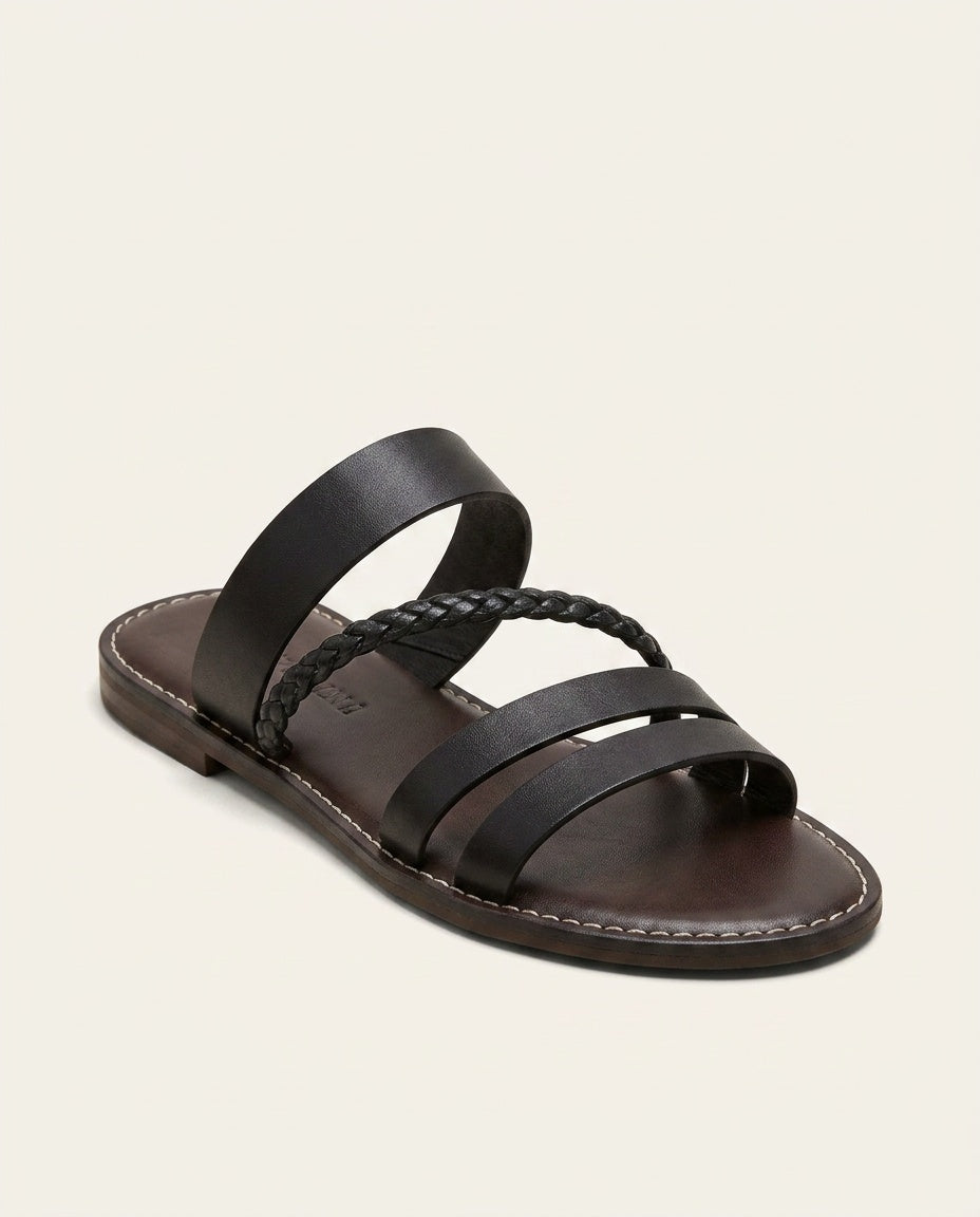 Sera | Flat Leather Strap Summer Sandals