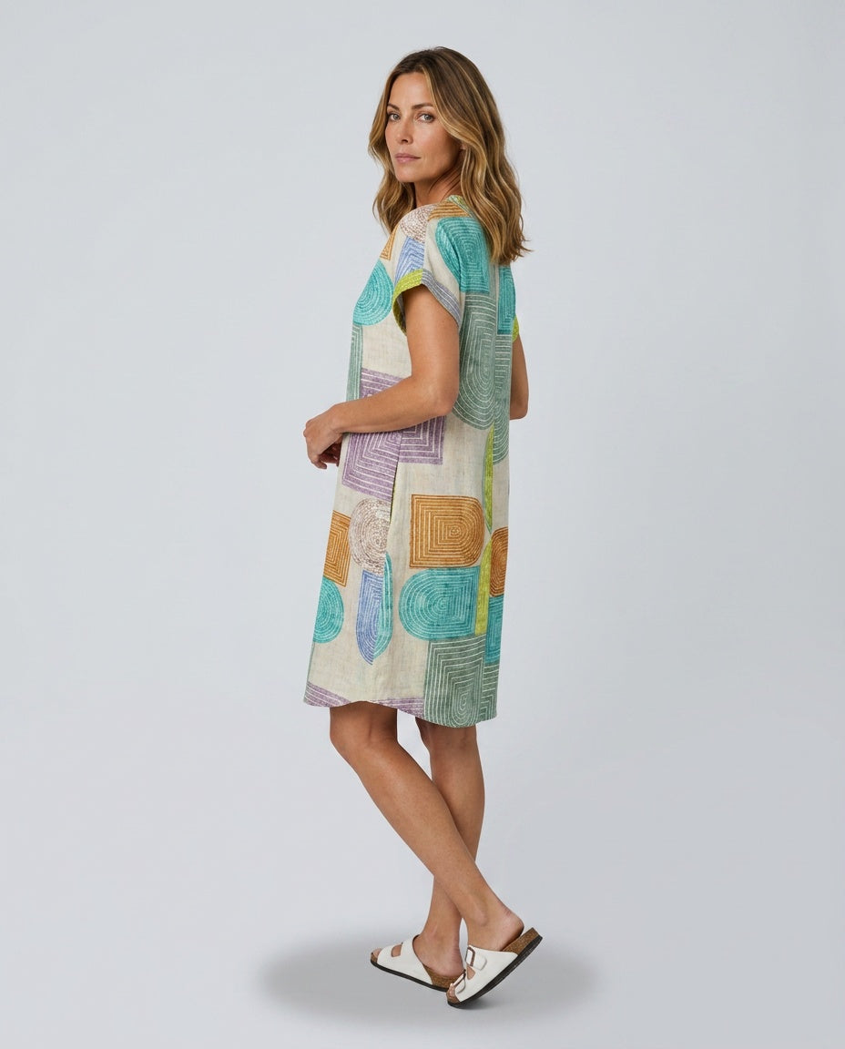Fenella | Geometric Print Knee-Length Midi Dress
