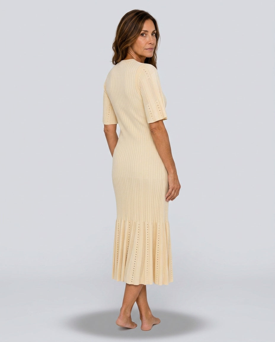 Naia | Button-Front Openwork Knit Midi Dress