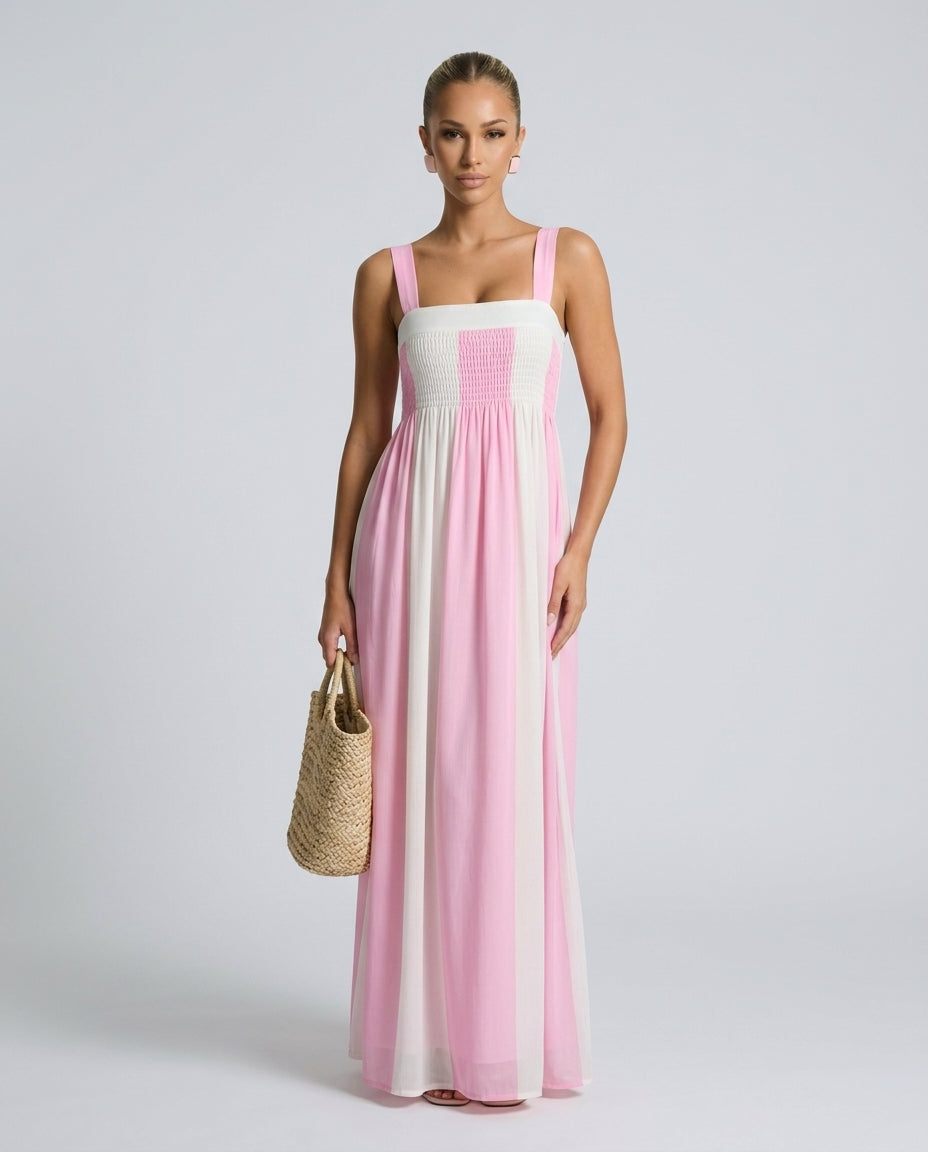 Winnie | Square Neck Striped Sleeveless Maxi Dress