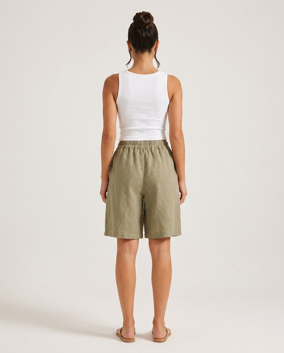 Odette | High Waist Linen Blend Bermuda Shorts