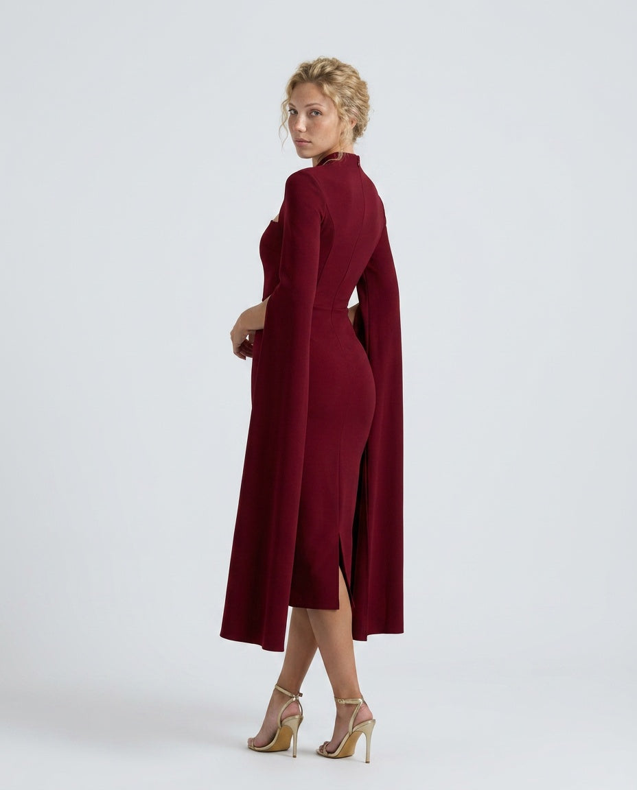 Rocio | Bodycon Cape-Sleeve Midi Dress
