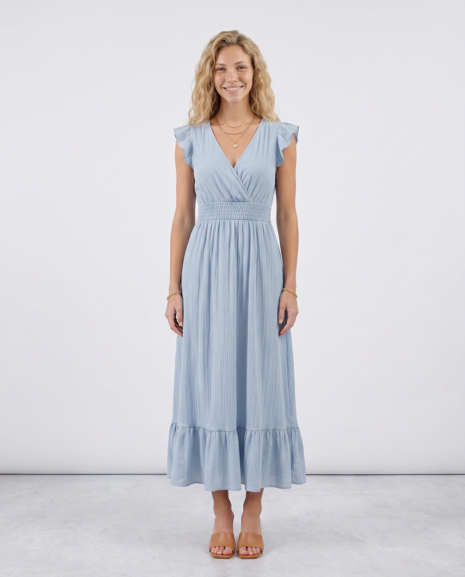 Mirtha | Low Back Ruffle Detail Midi Dress