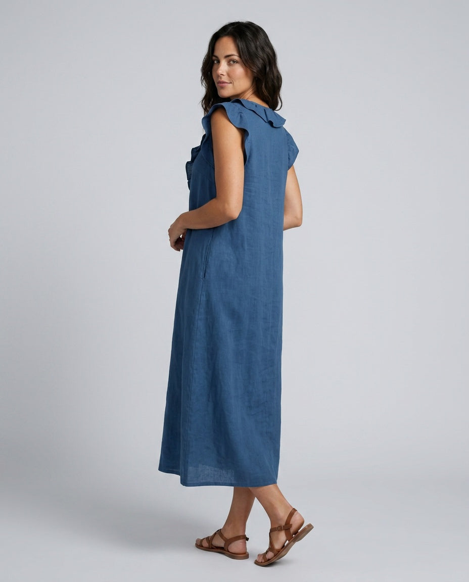 Adara | Ruffle Trim Sleeveless Midi Dress
