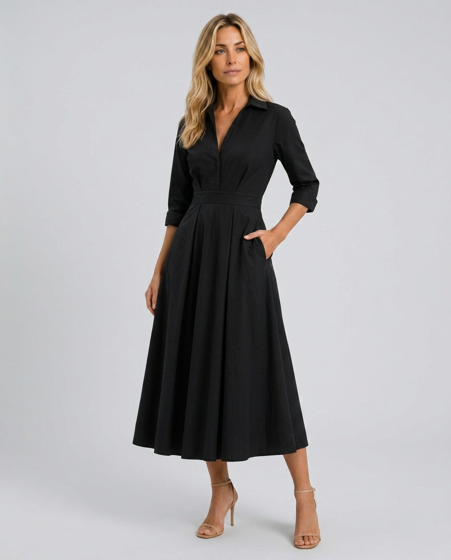 Kinsley | Collared Button-Front Pleated Midi Dress