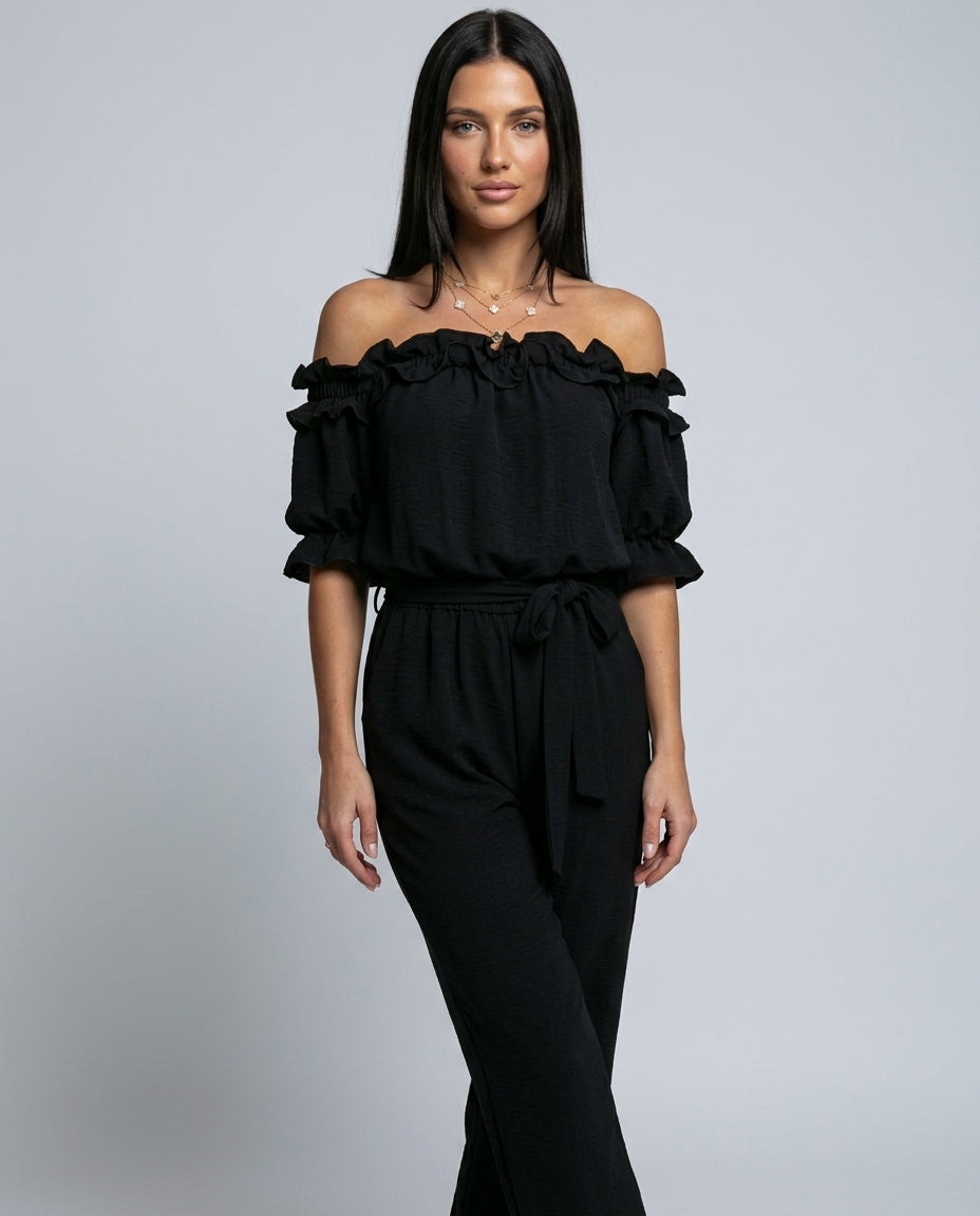Isabela | Off-Shoulder Frill Wide-Leg Jumpsuit