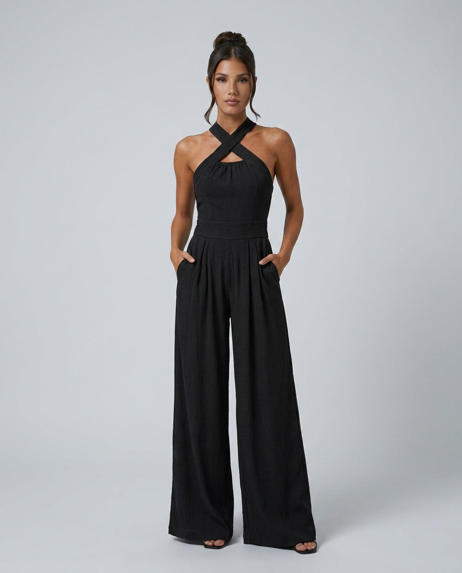 Paloma | Cross Halter Wide-Leg Jumpsuit
