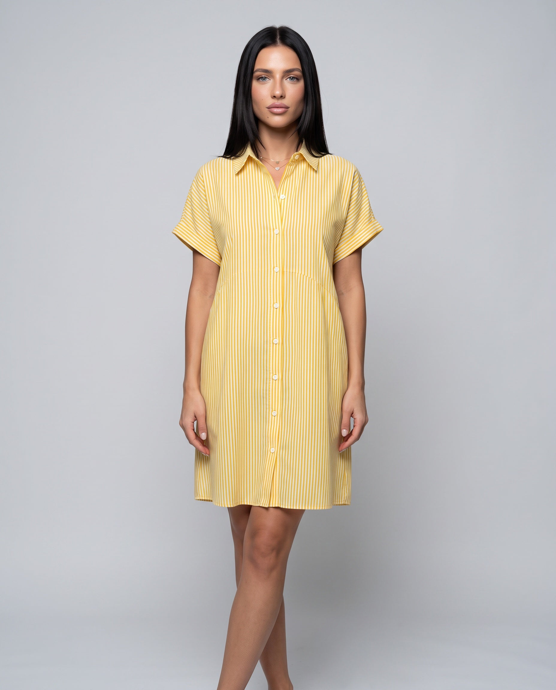 Riley | Striped Button-Up Midi Shirt Dress