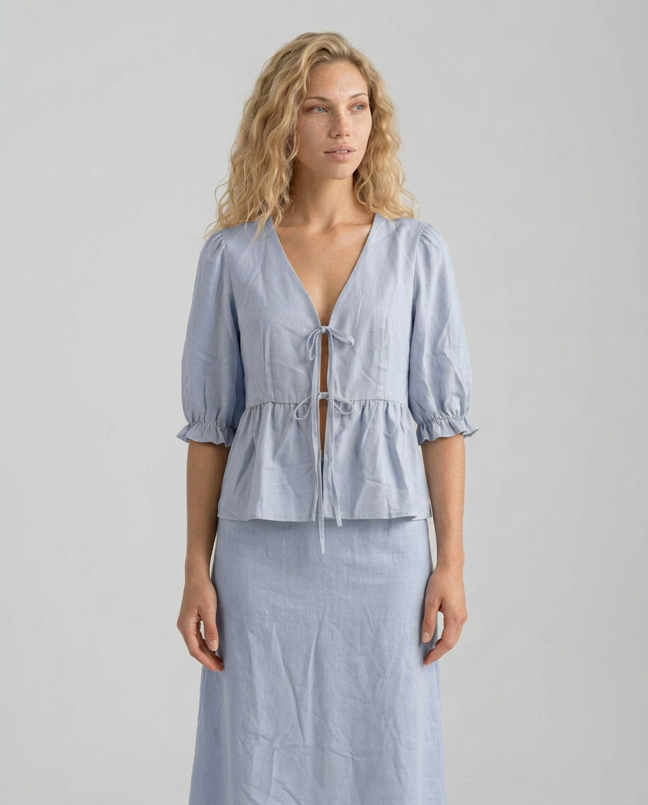 Una | V-Neck Puff Sleeve Cotton Maxi Set