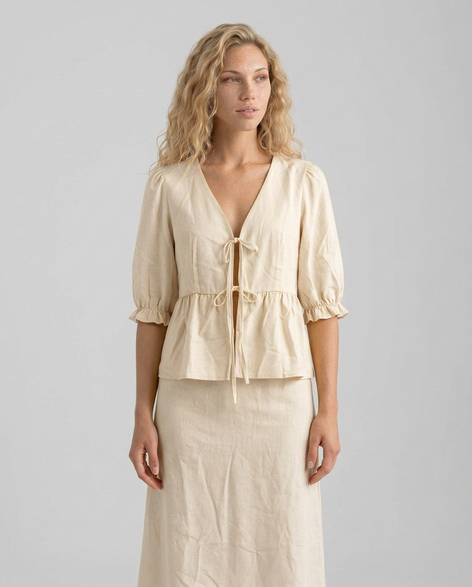 Una | V-Neck Puff Sleeve Cotton Maxi Set