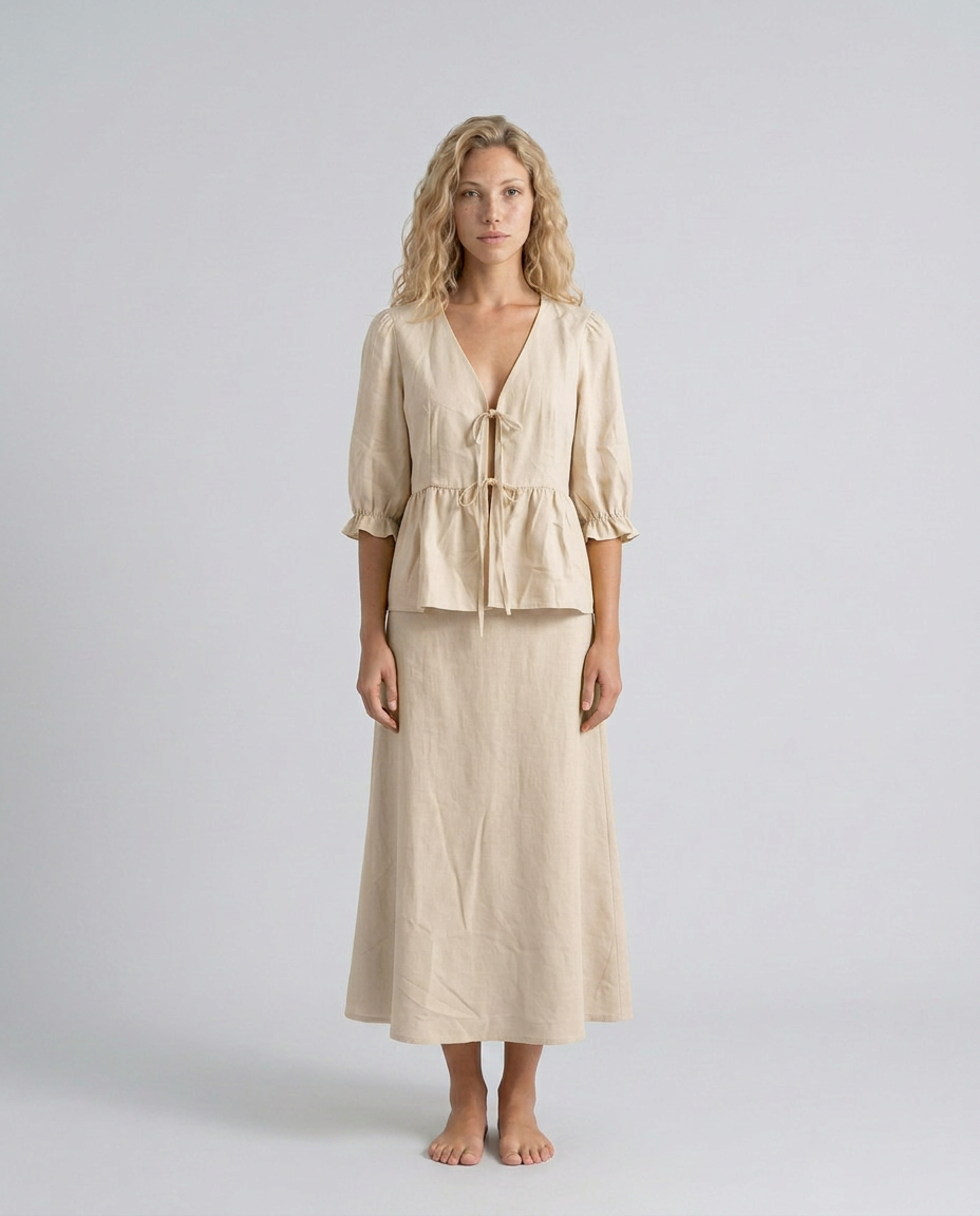 Una | V-Neck Puff Sleeve Cotton Maxi Set