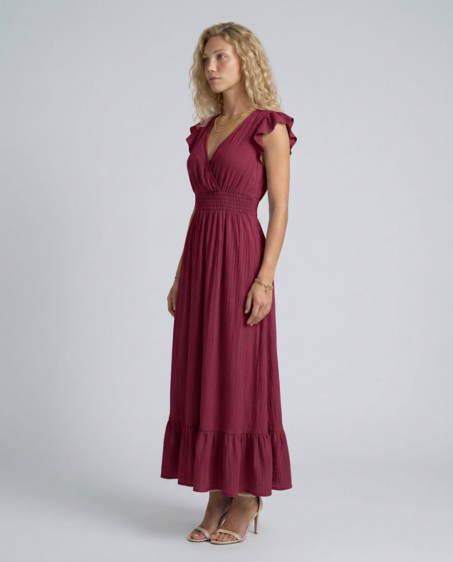 Florentine | Pleated Flutter Sleeve Maxi Dress