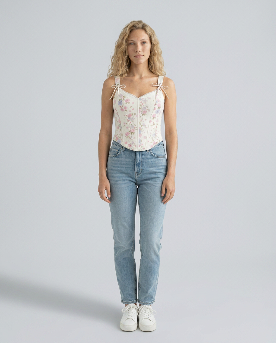 Anna | Corset Camisole Top Lace Trim with Bow Tie Straps