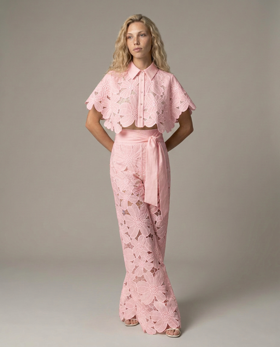 Bellarisse | Embroidered Lace Top & Skirt Set