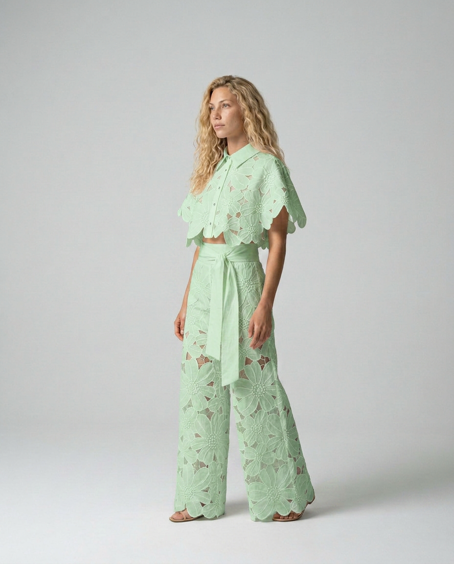Bellarisse | Embroidered Lace Top & Skirt Set