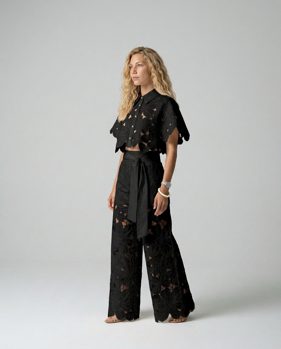 Bellarisse | Embroidered Lace Top & Skirt Set