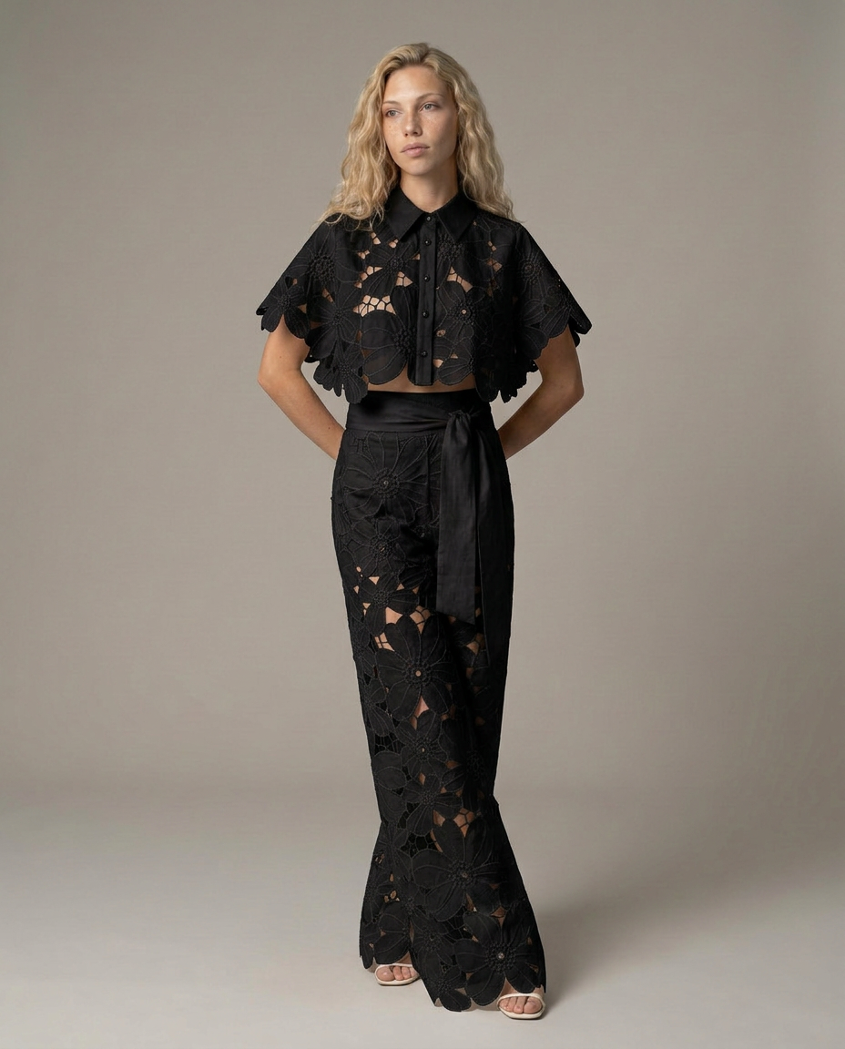Bellarisse | Embroidered Lace Top & Skirt Set