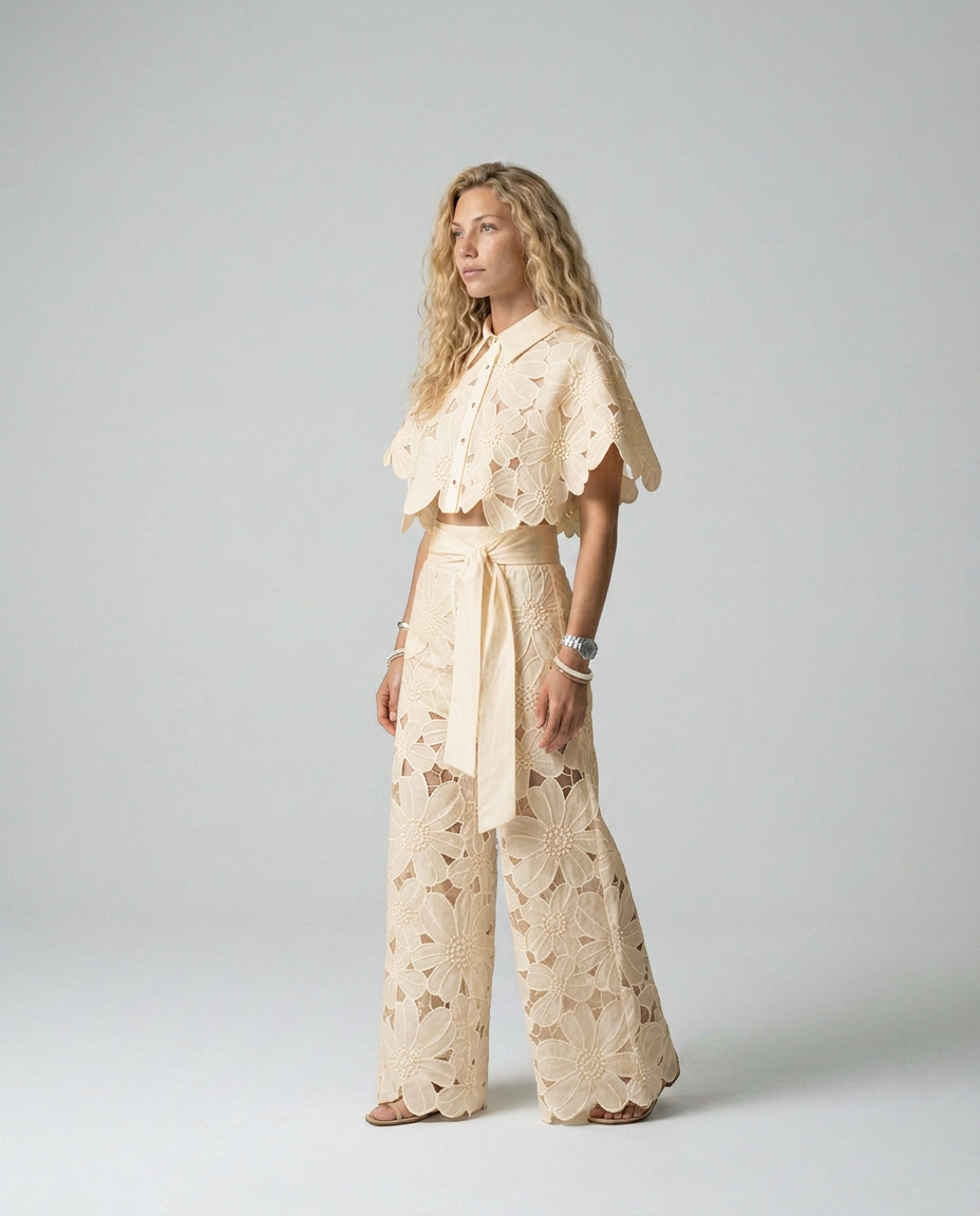 Bellarisse | Embroidered Lace Top & Skirt Set