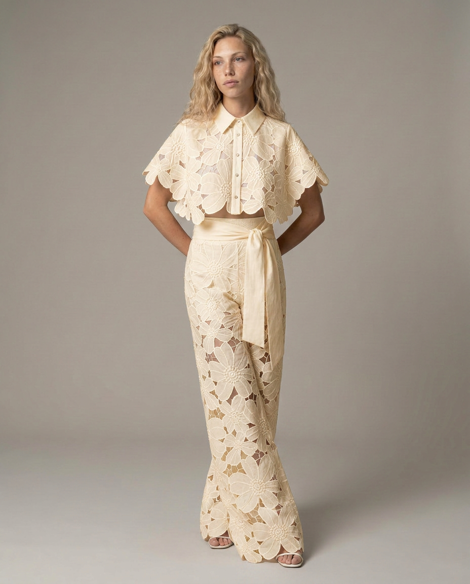 Bellarisse | Embroidered Lace Top & Skirt Set