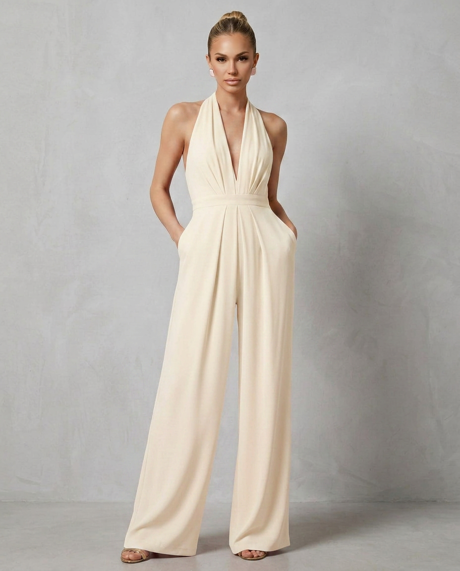 Liv | Backless Halter Wide-Leg Jumpsuit