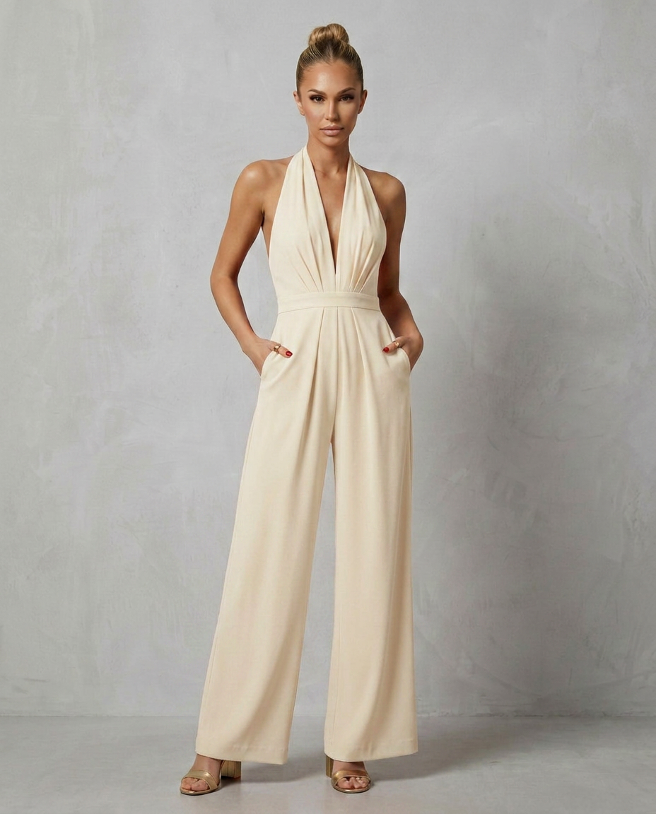 Liv | Backless Halter Wide-Leg Jumpsuit