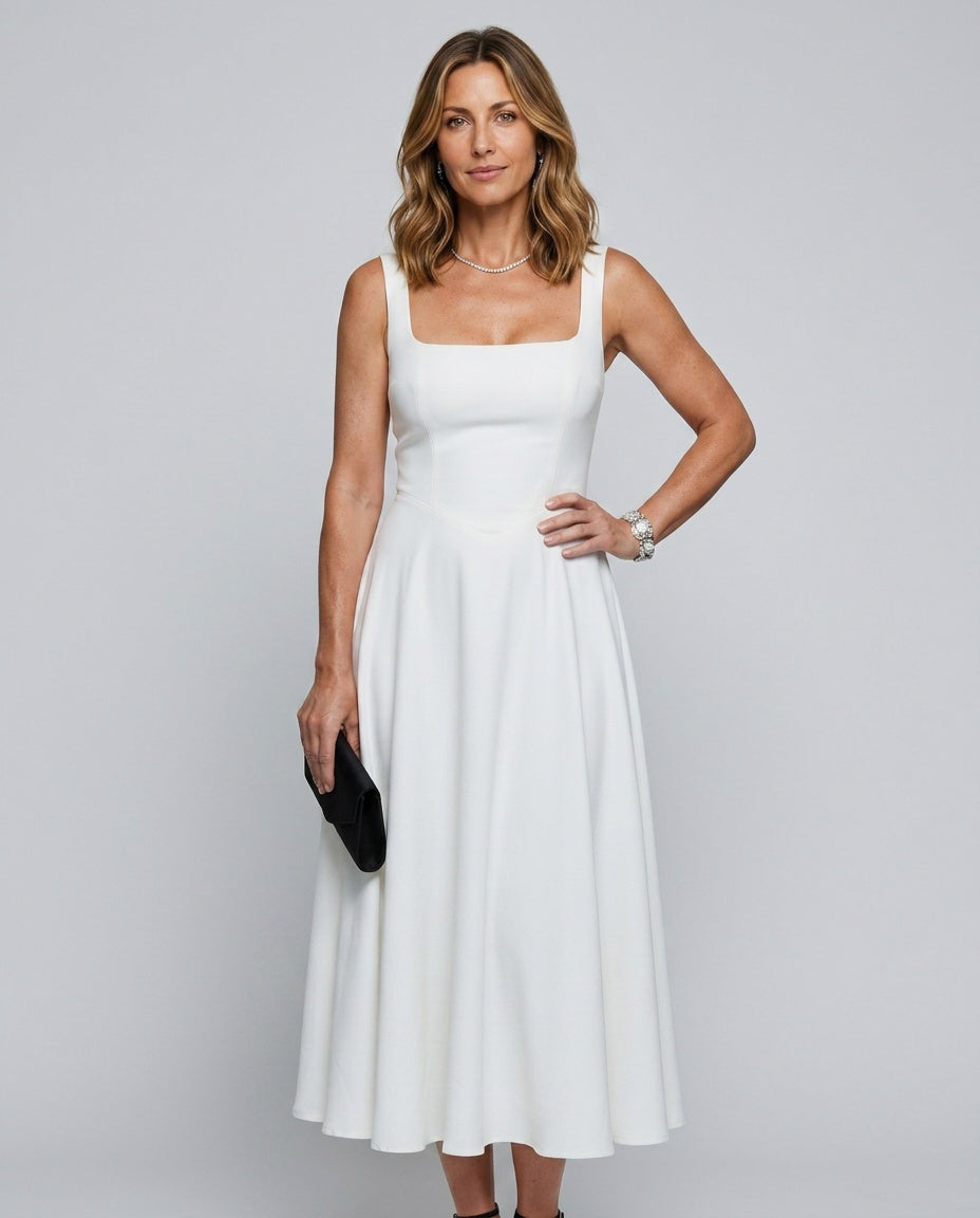 Sofia | Sleeveless Square Neck Flared Midi Dress