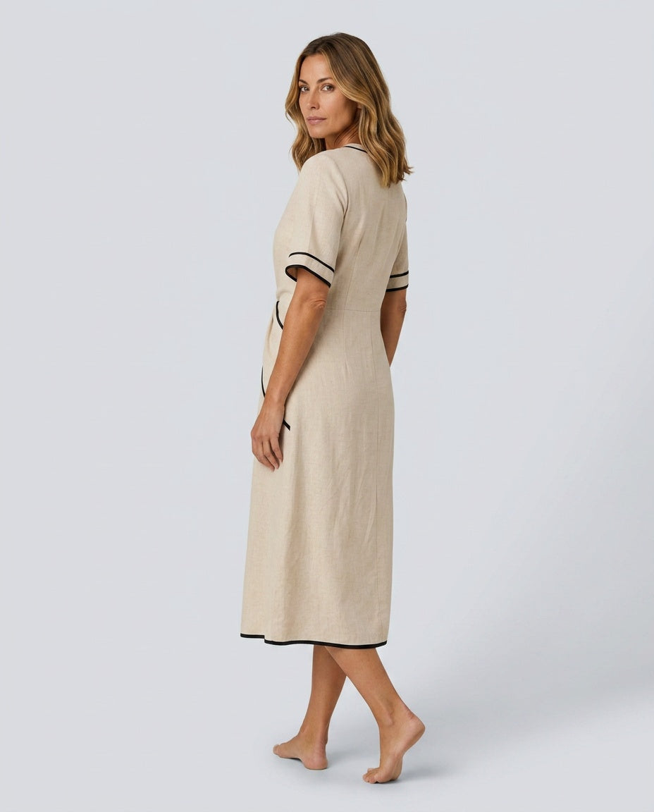 Linnea | V-Neck Gathered Waist Midi Dress