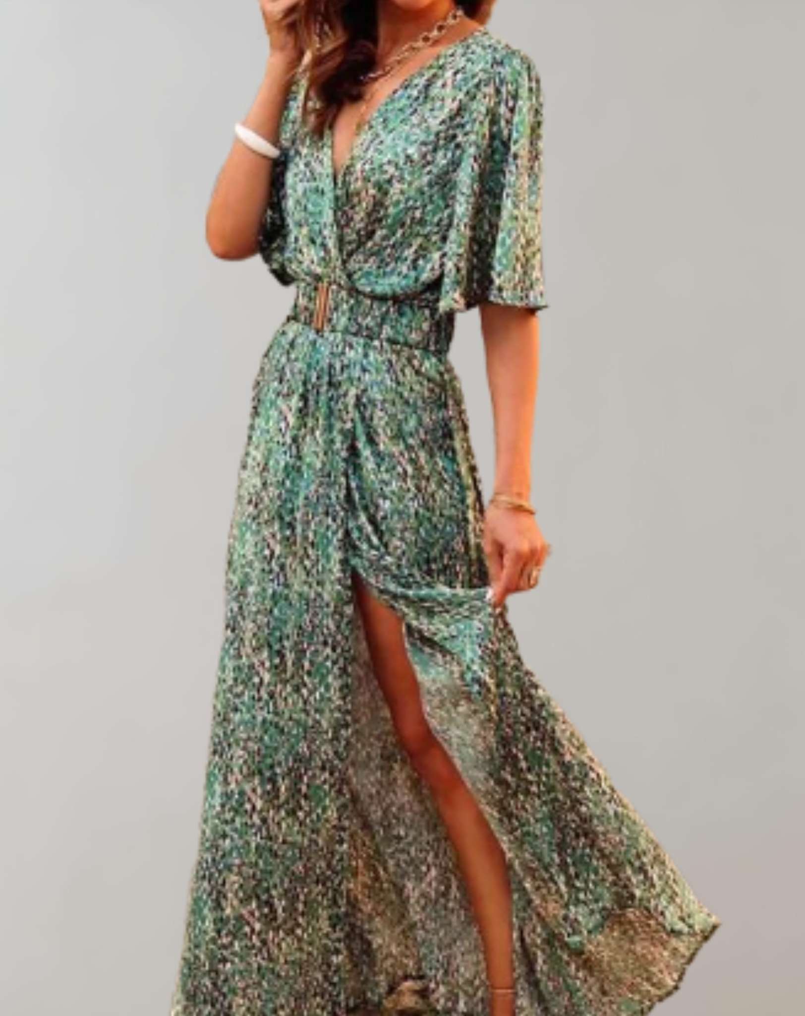 Rocio | Printed Wrap Short Sleeve Maxi Dress