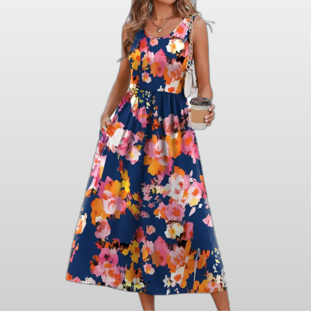 Everly | Halter Neck Flowy Printed Midi Dress