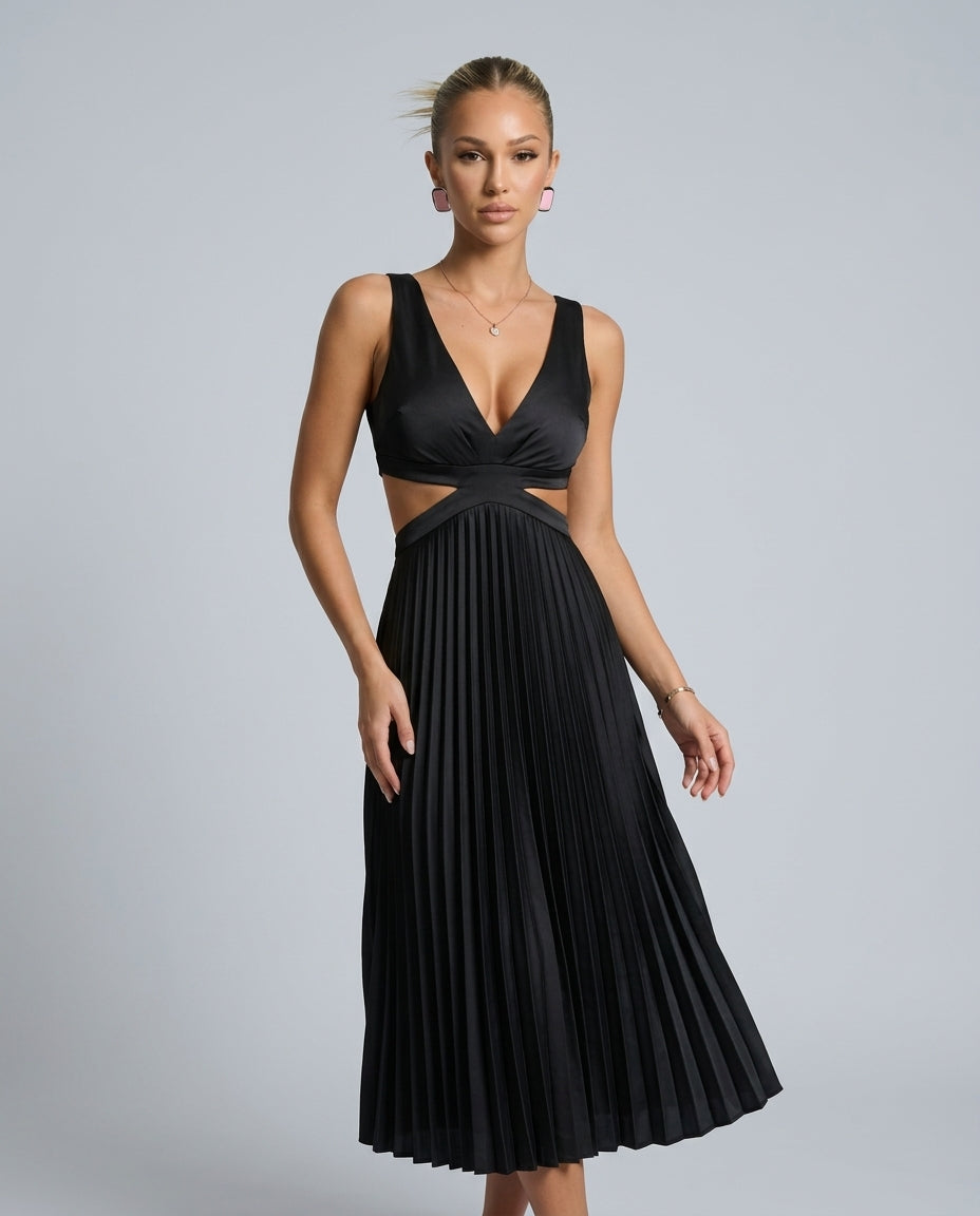 Odalys | Pleated Cutout Midi Dress