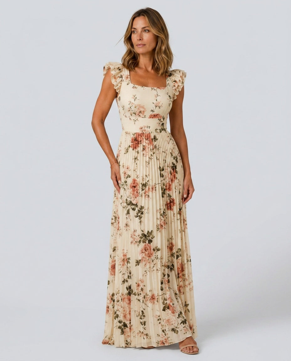 Odette | Square Neck Ruffle Floral Maxi Dress