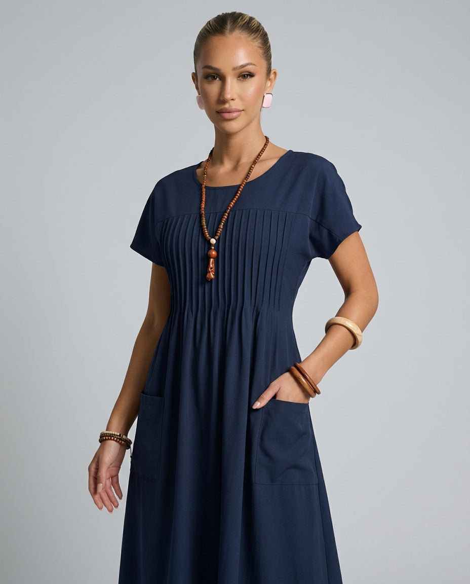 Ximena | Pleated Bodice Midi Dress