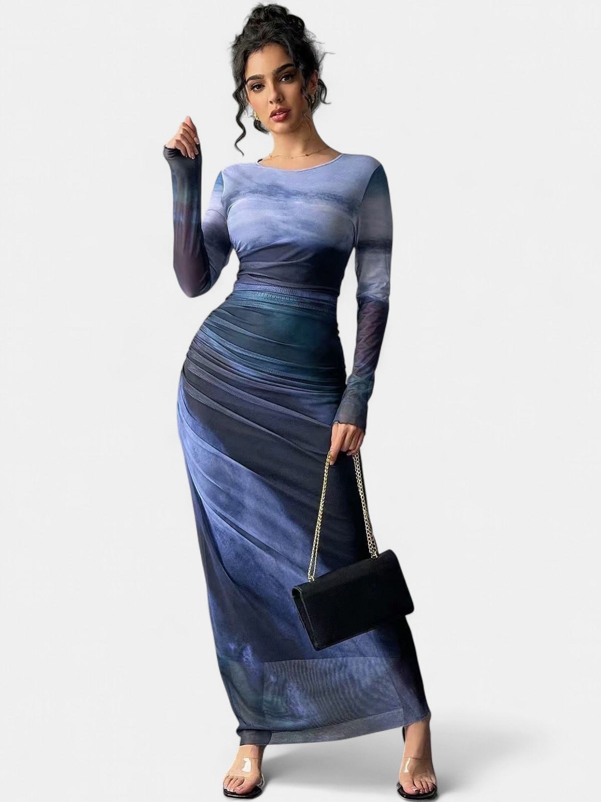 Vera | Printed Long Sleeve Bodycon Maxi Dress