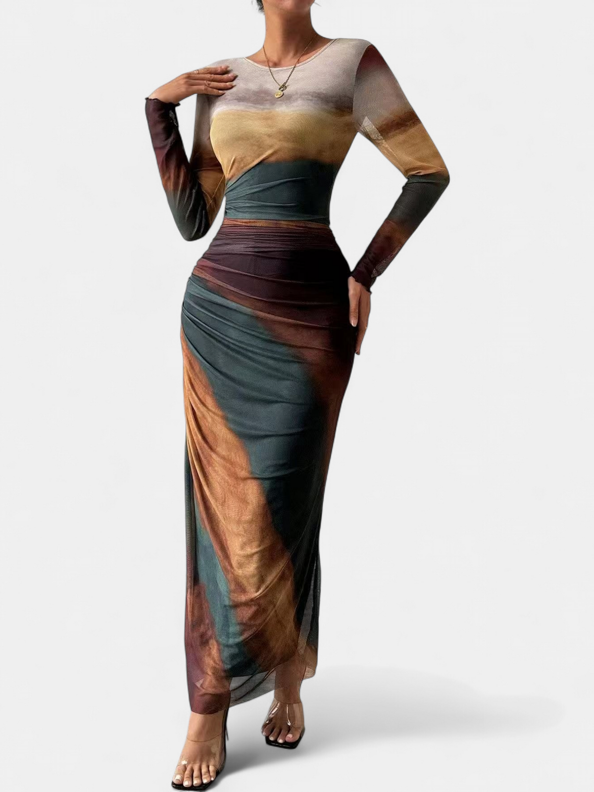 Vera | Printed Long Sleeve Bodycon Maxi Dress