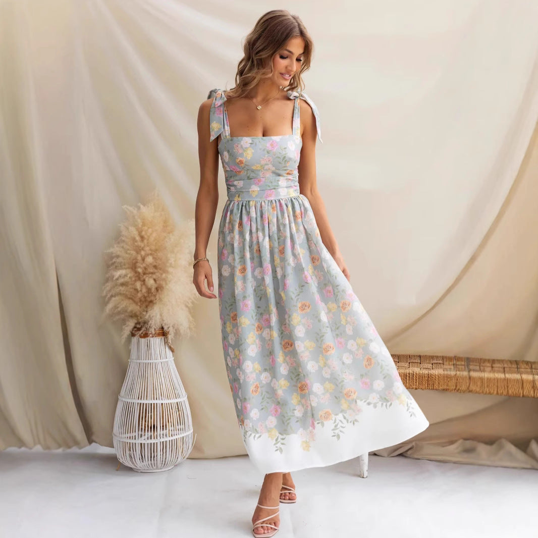 Adeline | Floral Tie Strap Square Neck Maxi Dress