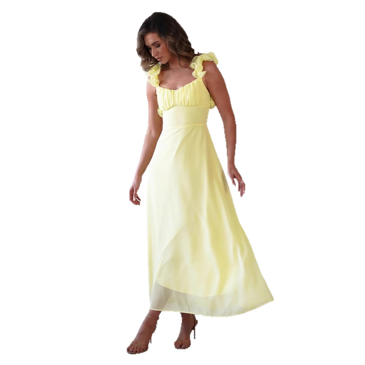 Renata | Ruffle Shoulder A-Line Maxi Dress