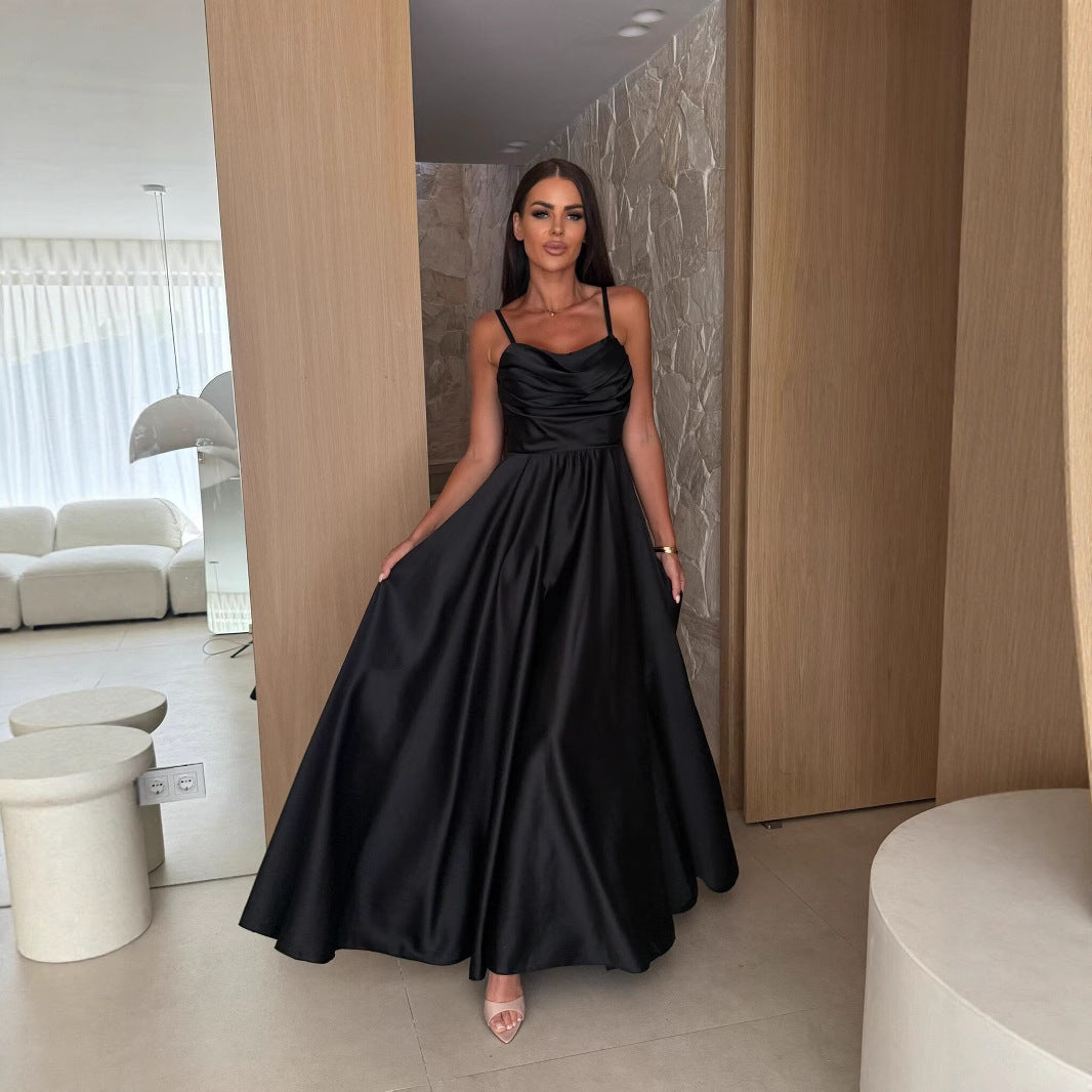 Xenia | Cowl Neck Pleated Satin-Look Maxi Dress