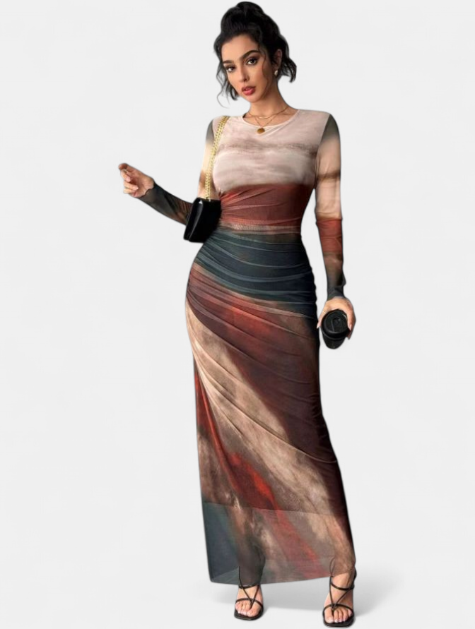 Vera | Printed Long Sleeve Bodycon Maxi Dress