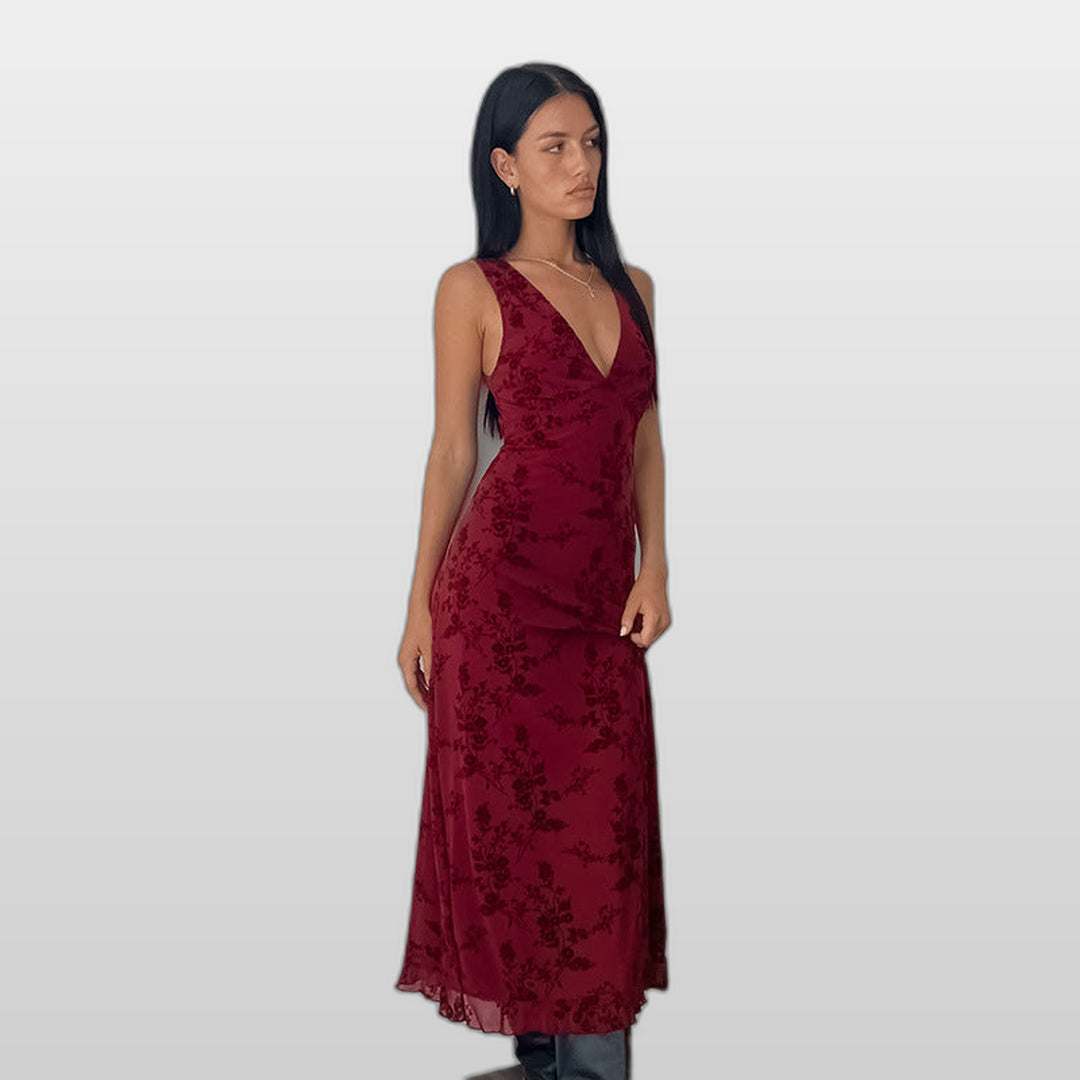 Camille | Sleeveless V-Neck Floral A-Line Maxi Dress