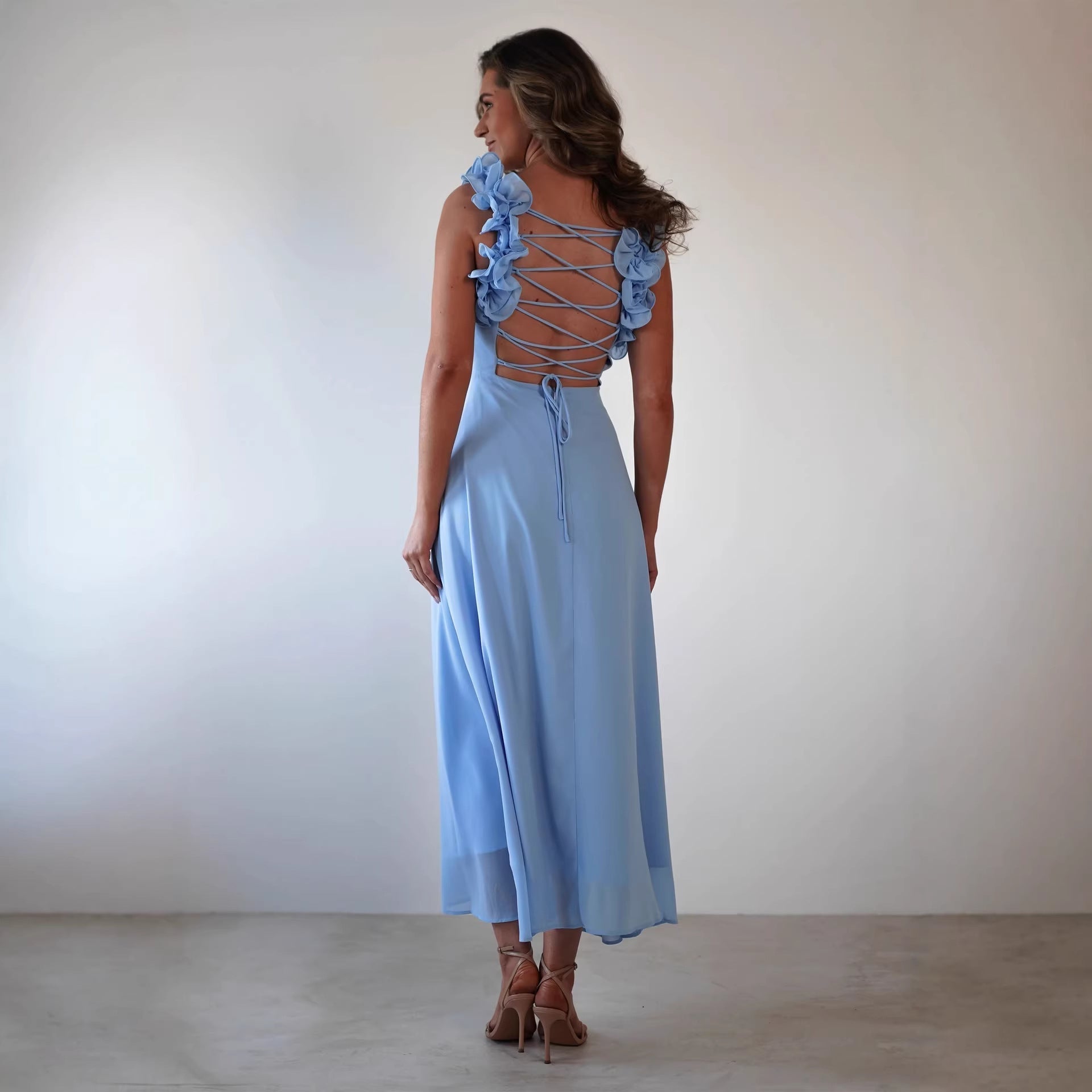 Renata | Ruffle Shoulder A-Line Maxi Dress