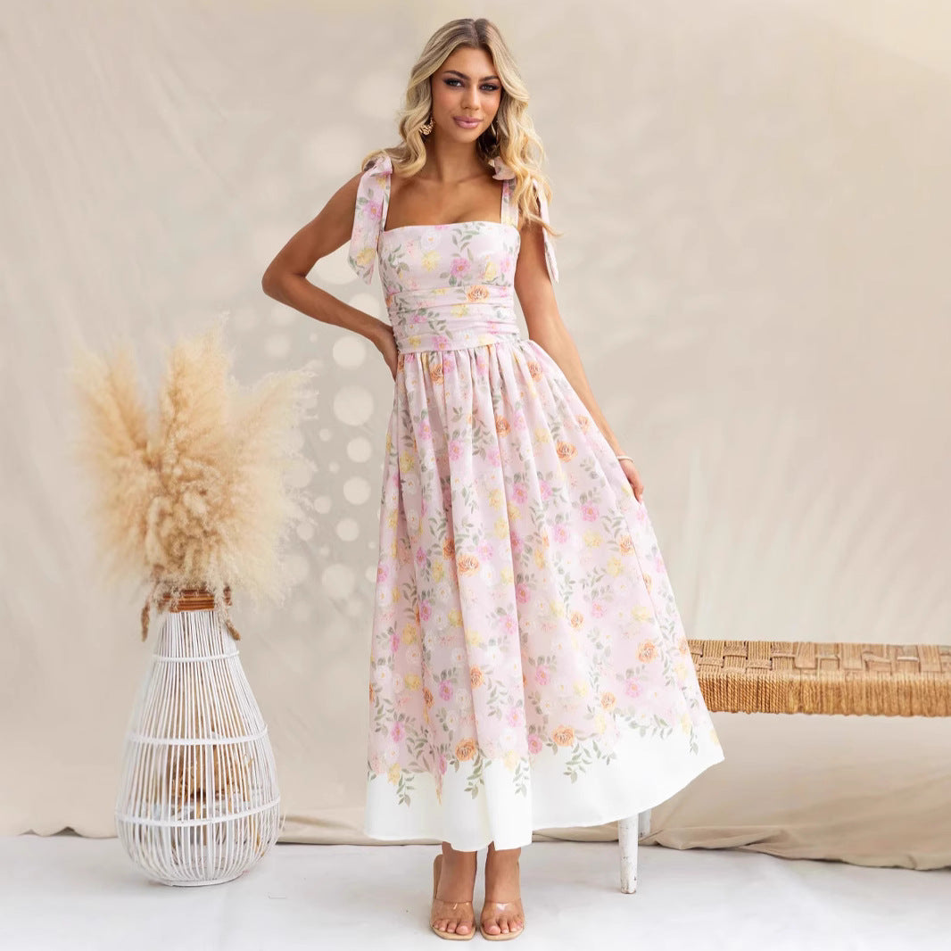 Adeline | Floral Tie Strap Square Neck Maxi Dress