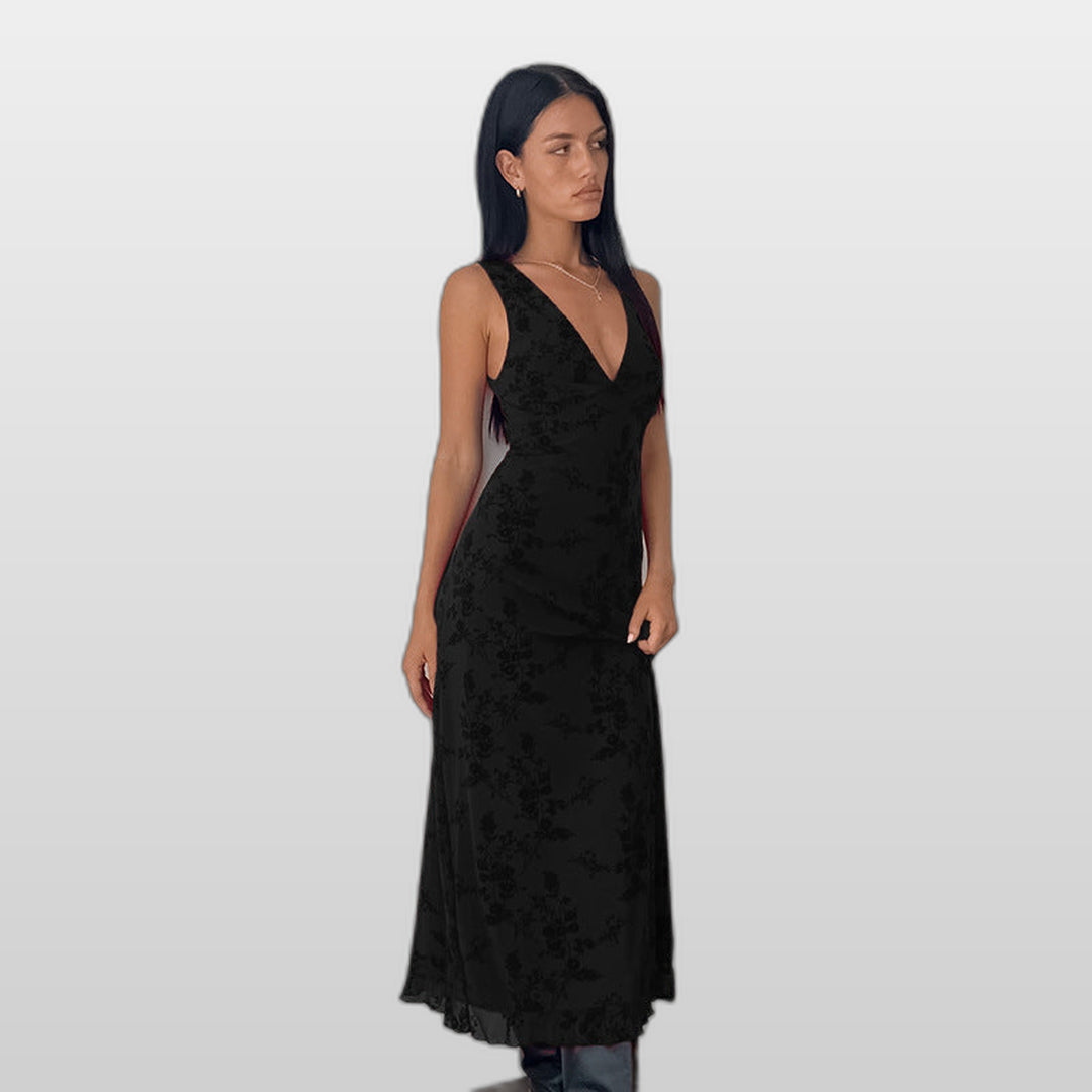 Camille | Sleeveless V-Neck Floral A-Line Maxi Dress