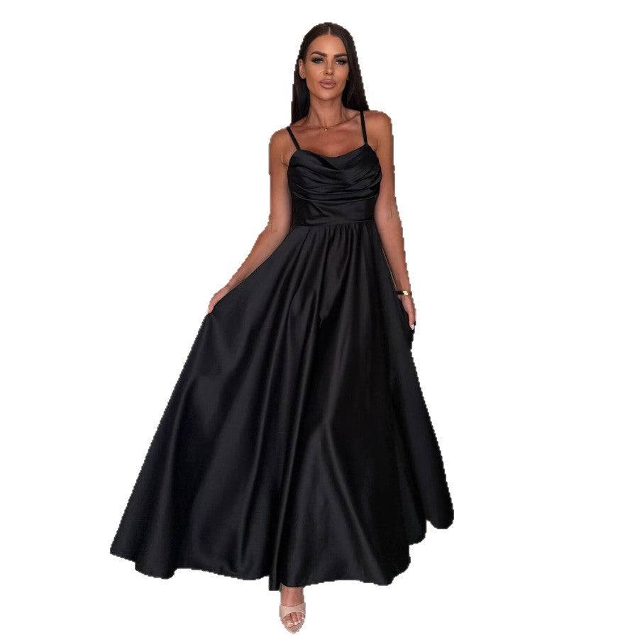 Xenia | Cowl Neck Pleated Satin-Look Maxi Dress