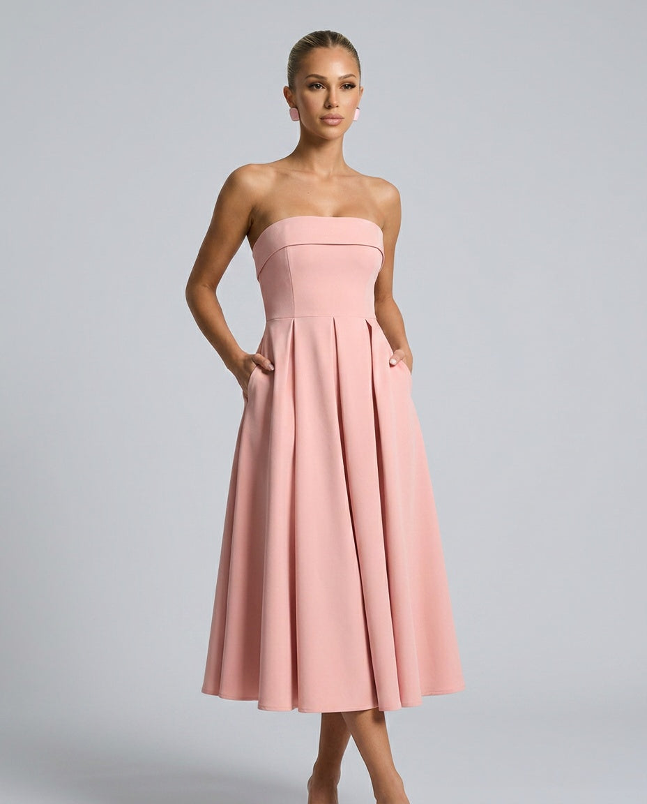 Stella | Strapless Structured Bodice Midi Dress