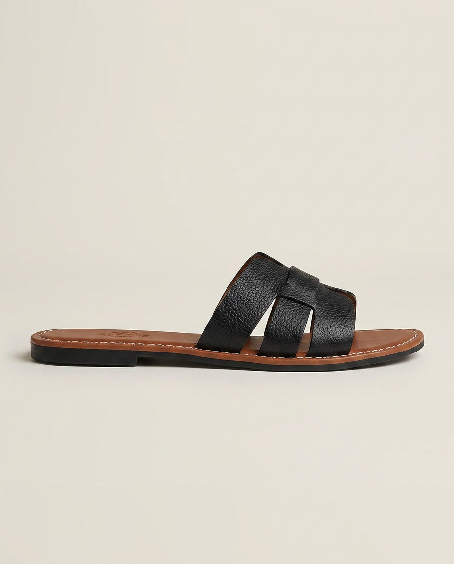 Esme | Cushioned Flat Leather Slide Sandals