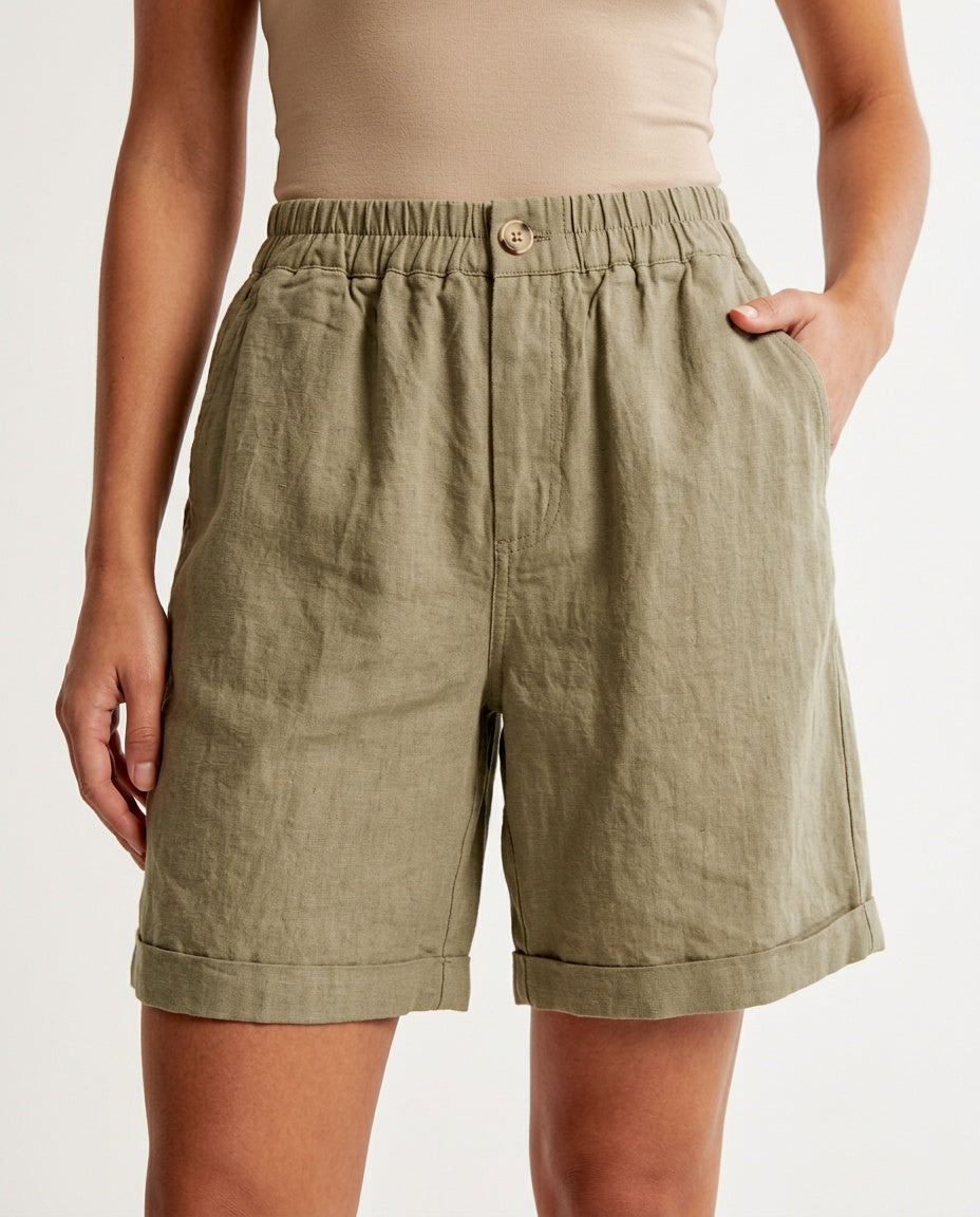 Odette | High Waist Linen Blend Bermuda Shorts