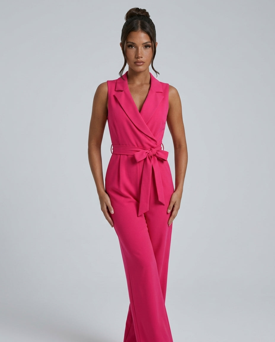 Frankie | Sleeveless Wrap-Look Wide-Leg Jumpsuit