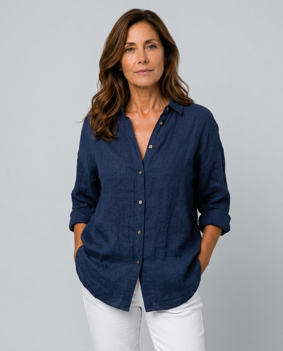 Everly | Oversized Long Sleeve Linen-Blend Shirt
